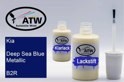 Kia, Deep Sea Blue Metallic, B2R: 20ml Lackstift + 20ml Klarlack - Set, von ATW Autoteile West.